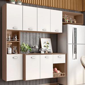 Armario Cozinha Suspensa 7 Portas e 1 Gaveta Mila Carvalho Oak/off White