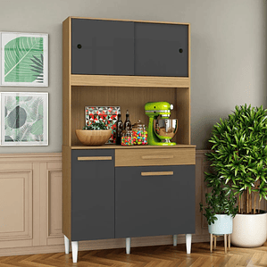 Armário de Cozinha Completa Compacta 4 Portas Amélia Atacama/grafite