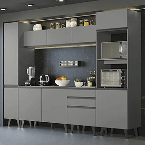Armário de Cozinha Completa 280cm Cinza Nice  01