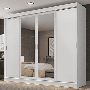 Guarda-Roupa Casal Austin 4 Portas de Correr com Espelhos 3 Gavetas