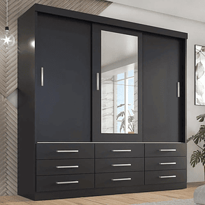 Guarda Roupa Casal Capri 3 Portas Correr 9 Gav C/Espelho Onix