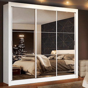 Guarda Roupa Casal  Mônaco 3 Portas de Correr de Espelho