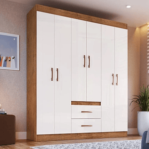 Guarda Roupa Solteiro 6 Portas 2 Gavetas Montevideu Móveis Doripel Off White/nogueira