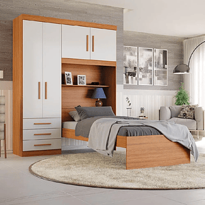 Guarda Roupa Solteiro Com Cama e Baú 4 Portas 3 Gavetas Advantage Batrol
