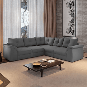 Sofá de Canto 5 Lugares com Retrátil Qatar Suede (Cinza)