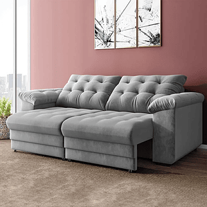 Sofá Retrátil e Reclinável Bipartido 3 Lugares 2,30m Suede Veludo Coliseu Selmer (Cinza)