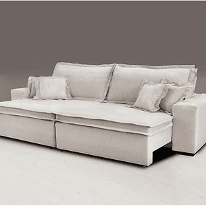 Sofa Retrátil e Reclinável com Molas Cama Inbox Premium 2,12m tecido em linho Bege Claro