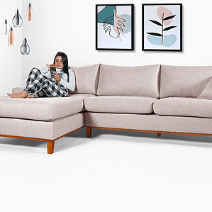 Sofá California 4 Lugares Living Chaise Linho Lado Direito