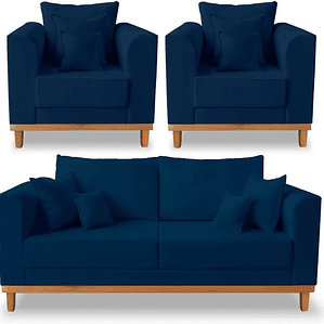 Kit Sofá 3 Lugares e Poltronas Sala de Estar Beny