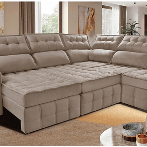 Sofá de Canto Direito 2,65x2,30m Retrátil e Reclinável com Molas Ensacadas Cama inBox Nobre Bege
