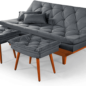 Sofá Cama Caribe 3 Lugares Com 2 Banqueta Tecido Suede