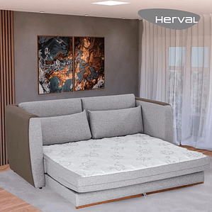 Sofá-cama 3 Lugares Queen Herval Cairo, Linho Bege, 188 cm