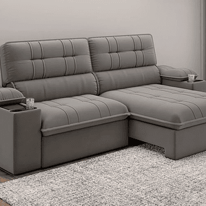 Sofá Stylus 2,10m Retrátil/Reclinável com Porta Copos e Cooler Suede Cinza - XFlex Sofás