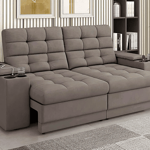 Sofá Confort Premium 1,70m Assento Retrátil/Reclinável porta copos e USB Suede Capuccino - XFlex Sofas