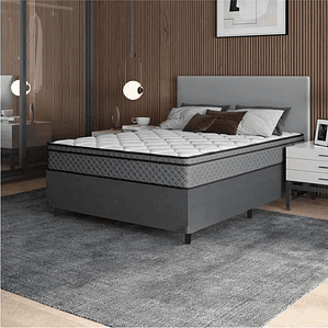 Cama Box Casal Colchão Molas Ensacadas Mirage 138x188x62cm Cinza/branco Umaflex - Suporta até 120kg por Pessoa
