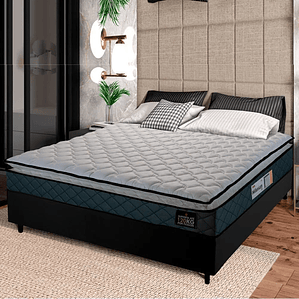 Cama Box Casal Colchão Espuma D33 Pillow Top Millenium 138x188x57cm Cinza/preto Hellen - Suporta até 120kg por Pessoa