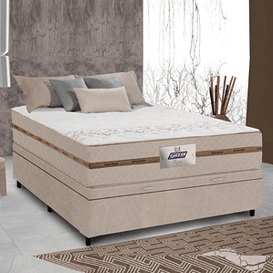 Cama Box Baú Casal Colchão Molas Flora Bege 138x188x61cm