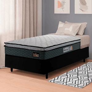 Cama Box Solteiro Colchão Espuma D33 Pillow Top Millenium 88x188x57cm Cinza/preto Hellen - Suporta até 120kg por Pessoa