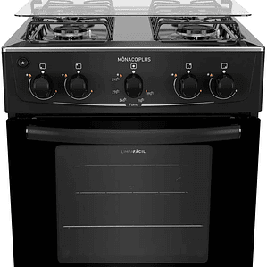 Fogão 4 bocas Atlas Mônaco Plus Preto com Acendimento Automático e Mesa Inox