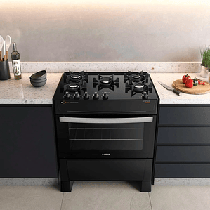 Fogão Atlas 5 Bocas preto Atenas Glass com Acendimento automático - Bivolt