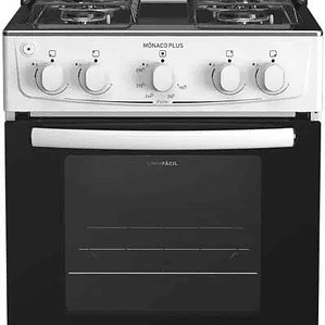 Fogão 4 bocas Atlas Mônaco Plus Branco Mesa inox e acendimento automático