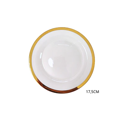Plato Bajo Loza Blanca con Bordes Dorados 17,5 Cm
