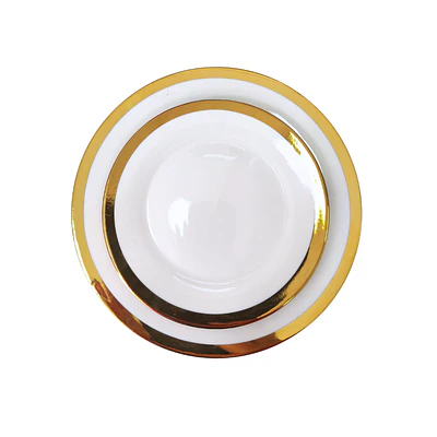 Plato Bajo Loza Blanca con Bordes Dorados 17,5 Cm