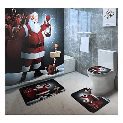 Set de Baño 4 pcs Navideño Con Cortina 