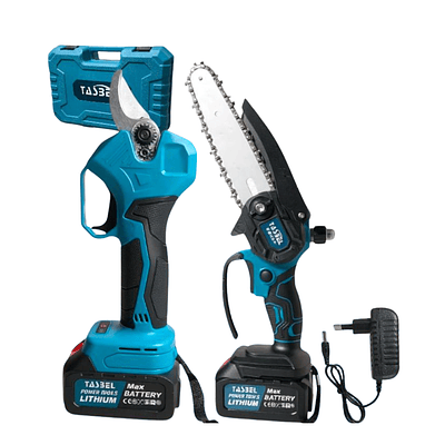 Kit Motosierra + Tijera Podadora 2 Baterías