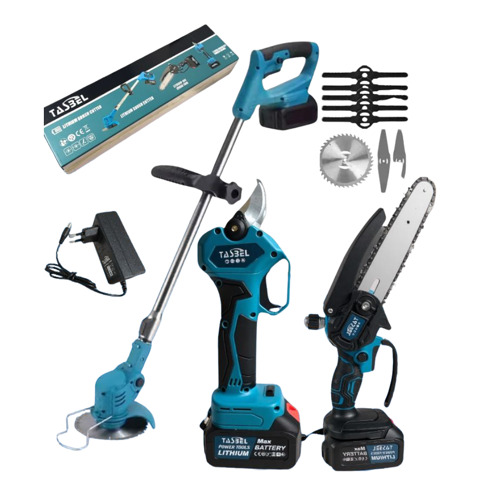 Kit Motosierra + Tijera Podadora + Orilladora 2 Baterías