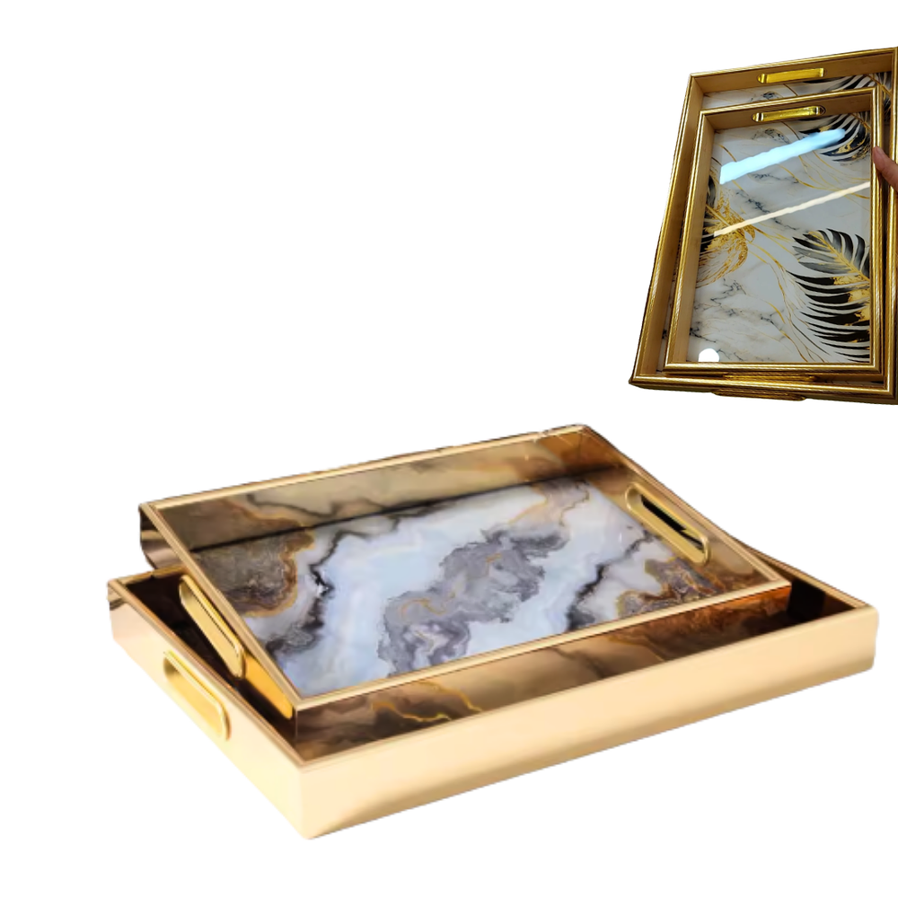 Pack de Bandejas con Diseño Marmol Bordes Dorados 