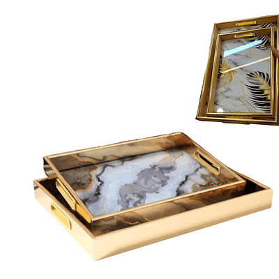 Pack de Bandejas con Diseño Marmol Bordes Dorados 