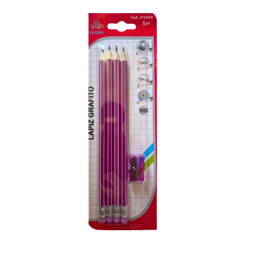 Lápiz Grafito 5 Pcs Con Saca Puntas 