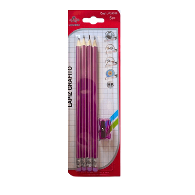 Lápiz Grafito 5 Pcs Con Saca Puntas 