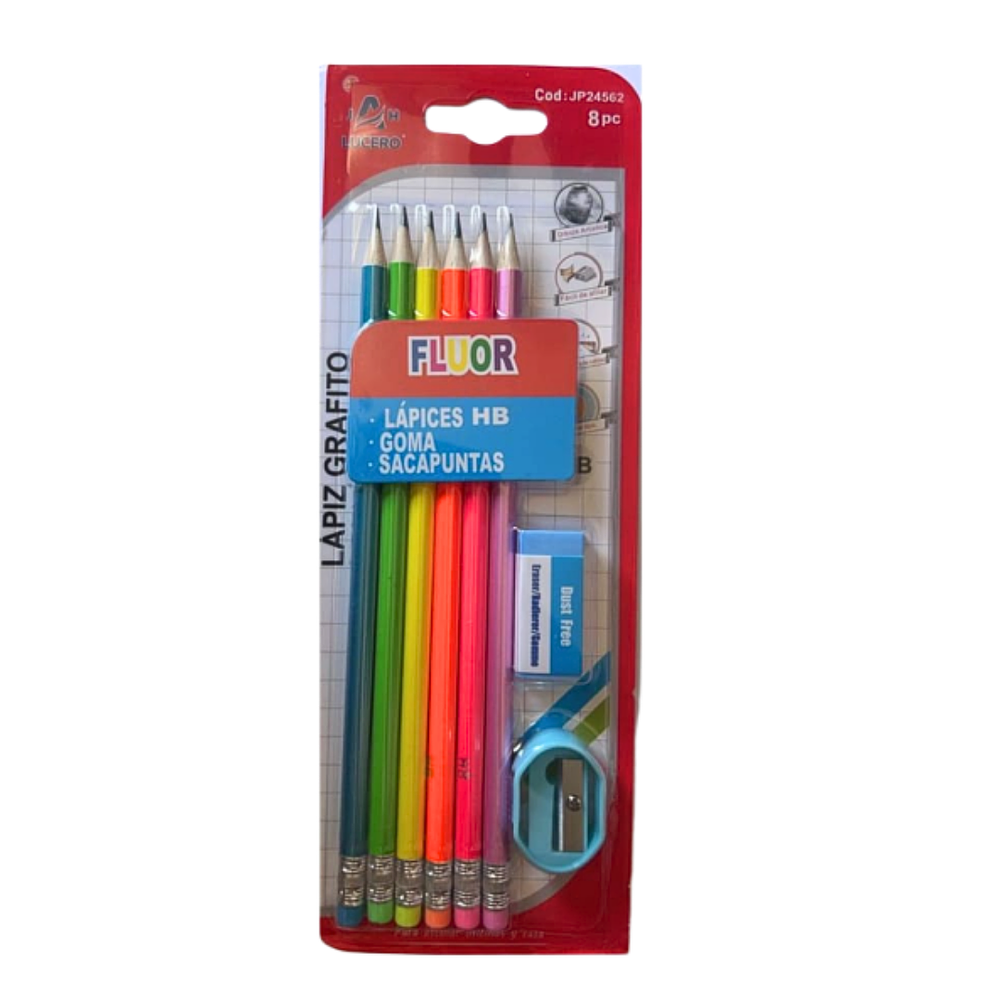Lápices  Grafito HB+ Goma+ Sacapuntas 8pcs 