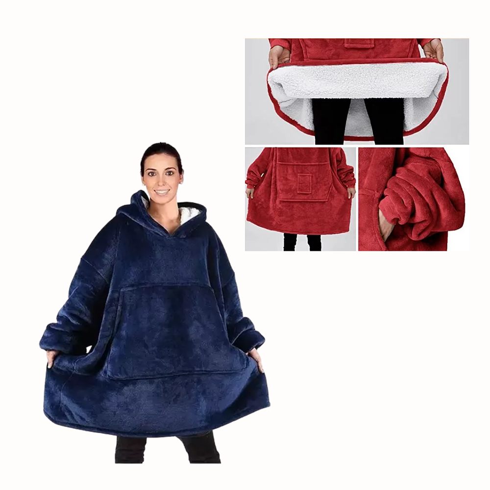 Polerón Sherpa Tipo Manta Con Chiporro y Capucha 