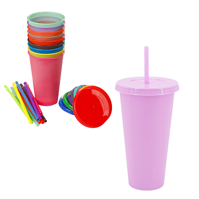 Set 12 Vasos Estilo Starbucks con Tapa Y Bombilla