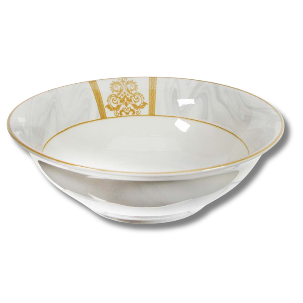 Plato Hondo Cerámica Borde Dorado Diseño Mármol 7 Pulgadas