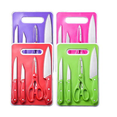 Set de Cuchillos + Tabla 5 Piezas Colores 