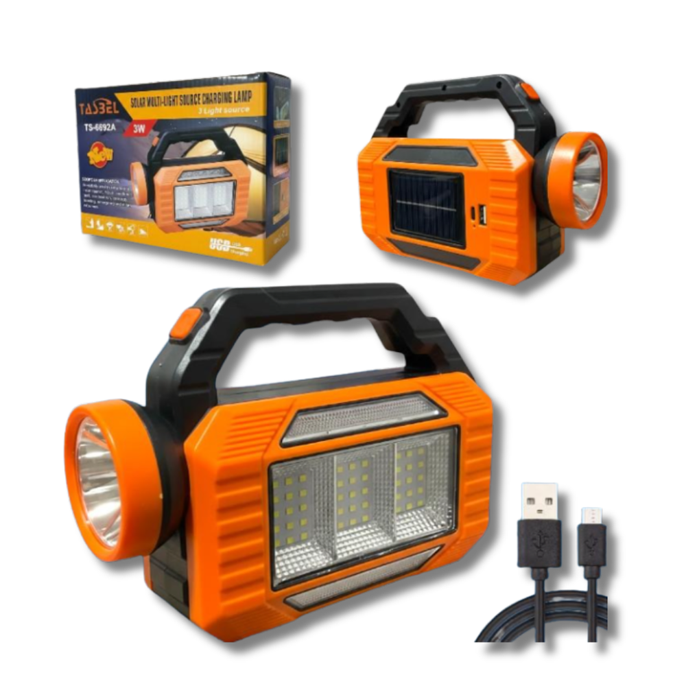 Lámpara/ Foco Led + Linterna Portátil 1 Recargable Con Panel Solar 