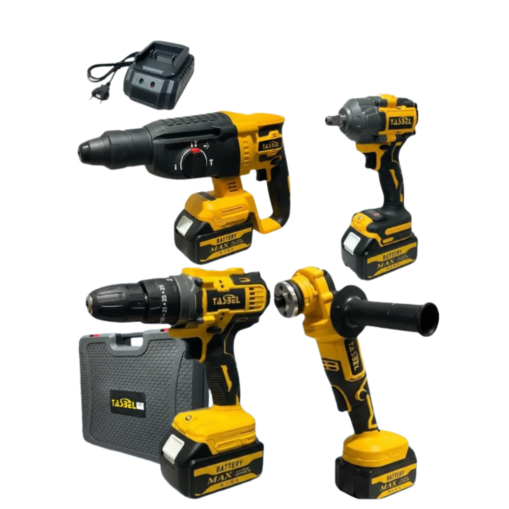 Set De 4 Herramientas Taladro, Roto Martillo, Llave de Impacto, Esmeril 