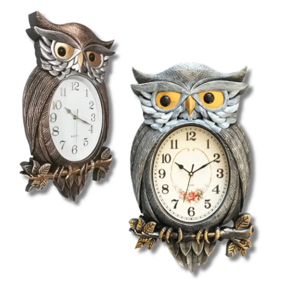 Reloj de Pared Búho Bronce y Plateado