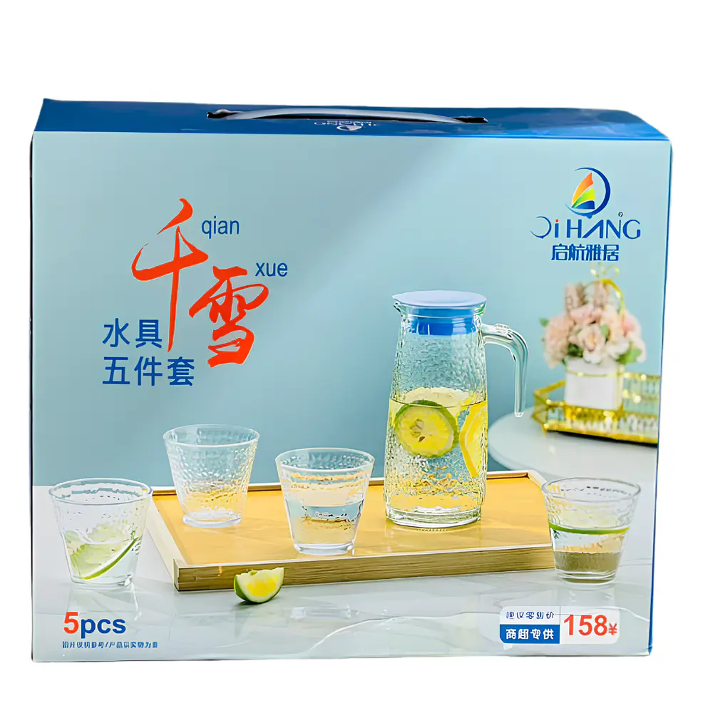 Set de Jarro 850 ml + 4 Vasos Vidrio