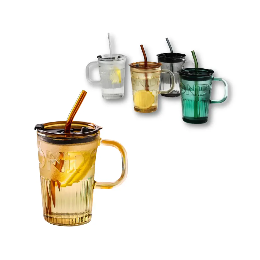 Vaso Vidrio Con Tapa Bombilla Colores