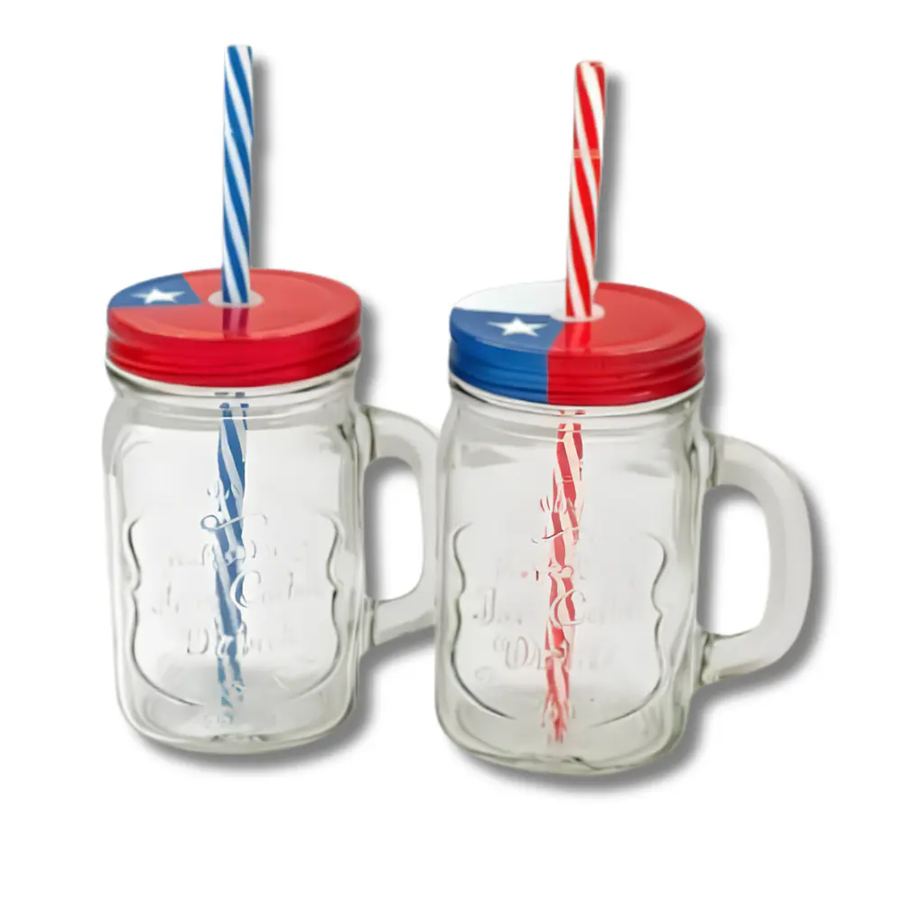 Vaso Frasco de Vidrio con Bombilla 500 ML Diseño Fiestas Patrias