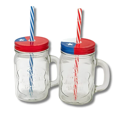 Vaso Frasco de Vidrio con Bombilla 500 ML Diseño Fiestas Patrias
