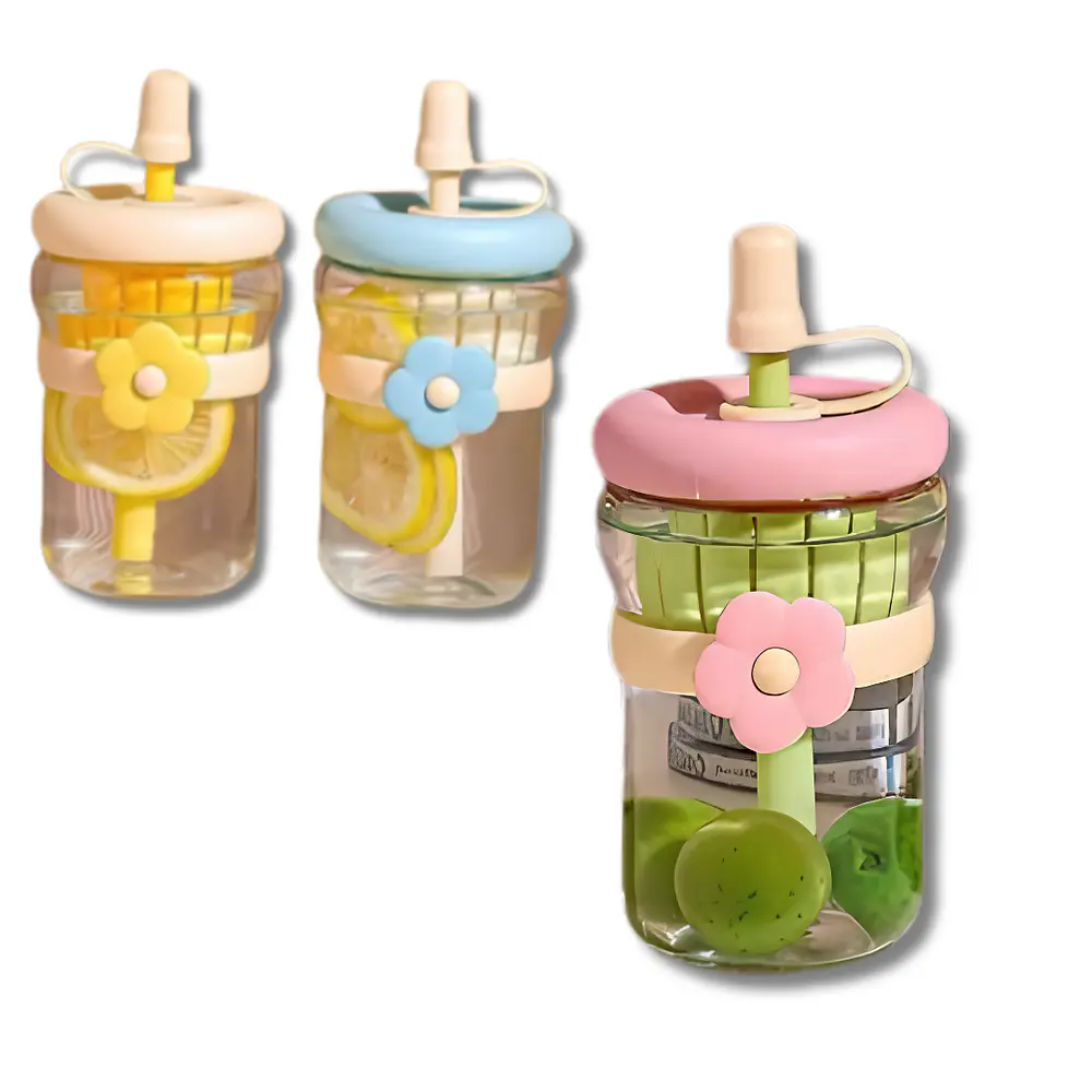 Vaso Con Bombilla Diseño Flor