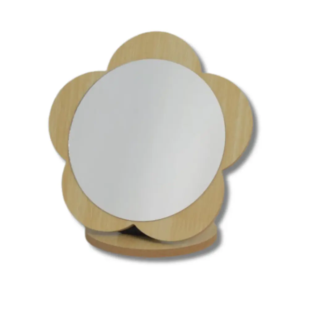 Espejo de Bambú Diseño Flor con Base