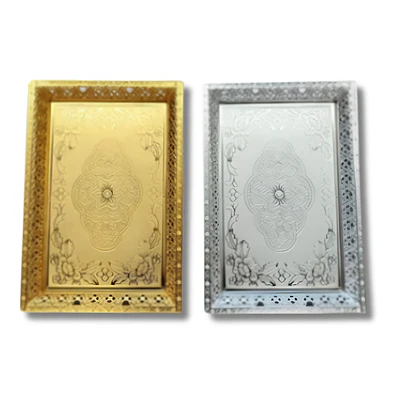 Plato Bandeja Rectangular 19 x 28 cm Dorado/Plateado