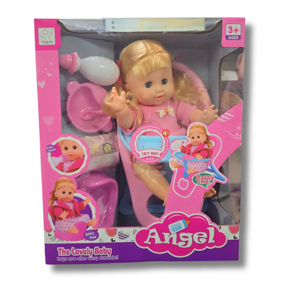 Muñeca Baby Angel con silla Mecedora y Accesorios